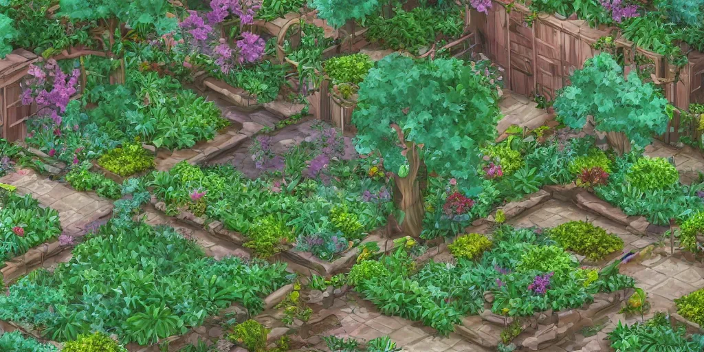 Prompt: a visual novel background, depicting a garden, without people