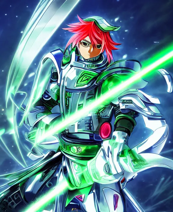 Image similar to an anime drawing of a futuristic warrior with jade green bladed armour and a futuristic helmet with a neon jade visor and red tracking lasers by Yusuke Murata, 4k resolution, photorealistic