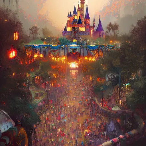 Prompt: painting of disneyland, illustration, artistic, colorful, hyper detailed, in the style of Greg Rutkowski