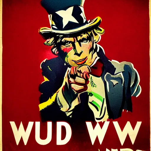 Prompt: an uncle Sam world war 2 poster with the character ruby rose from the show RWBY in the style of the show RWBY