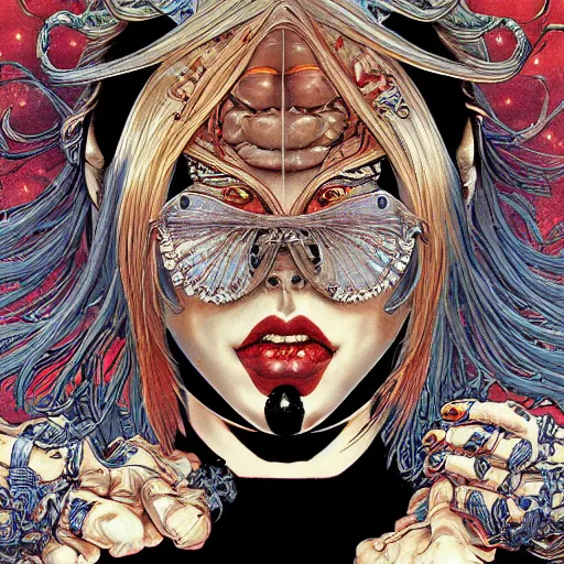 Image similar to portrait of crazy mystique, symmetrical, by yoichi hatakenaka, masamune shirow, josan gonzales and dan mumford, ayami kojima, takato yamamoto, barclay shaw, karol bak, yukito kishiro