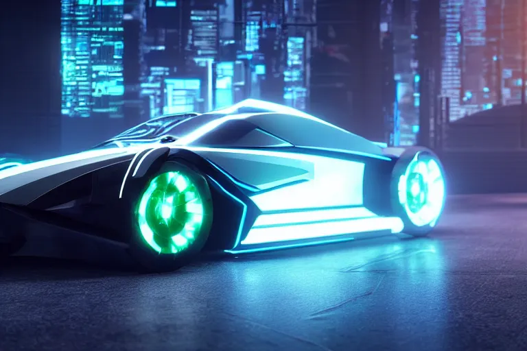 Image similar to cyberpunk tron concept inspired car, futuristic look, highly detailed body, very expensive, photorealistic camera shot, bright studio setting, studio lighting, crisp quality and light reflections, unreal engine 5 quality render