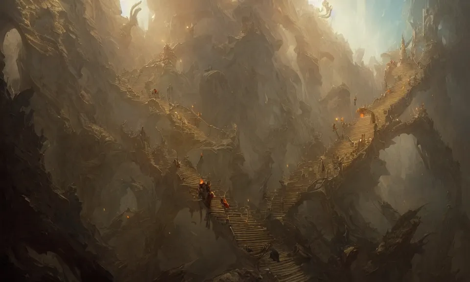 Image similar to the magnificent staircase to heaven, art by greg rutkowski and peter mohrbacher, featured in artstation, octane render, cinematic, elegant, intricate, highly detailed, fantasy, concept art, sharp focus, illustration, 8 k