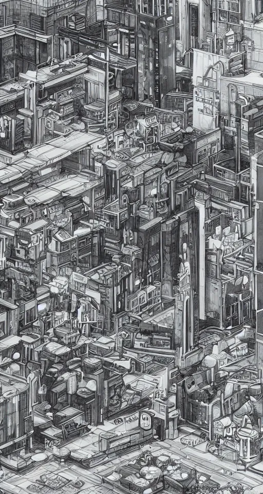 Prompt: a beautiful street level drawing of small section of a future funk space city, unreal engine, illustrated by a vibrant artist