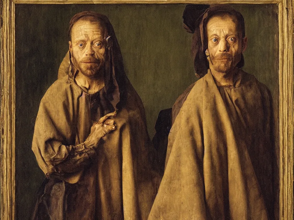 Prompt: portrait of a Meth addict. Painting by Jan van Eyck, August Sander.