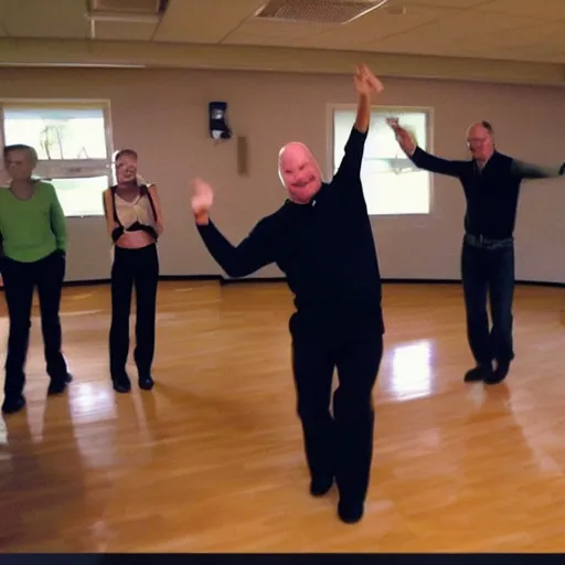 Prompt: Steve Balmer shows off his new dance moves at the club.