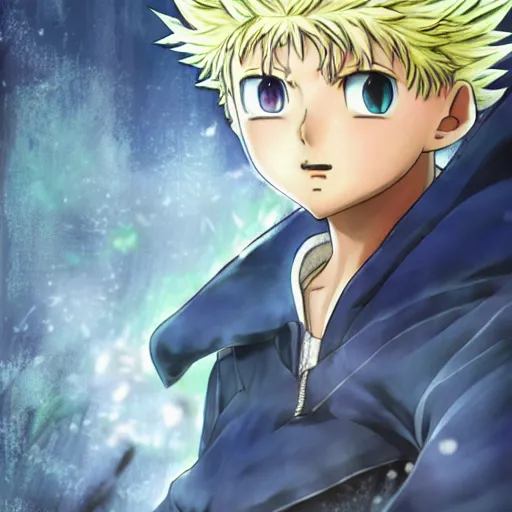 Image similar to portrait of killua zoldyck ( hunter x hunter ) as thor, anime fantasy illustration by makoto shinkai and tomoyuki yamasaki, madhouse, ufotable