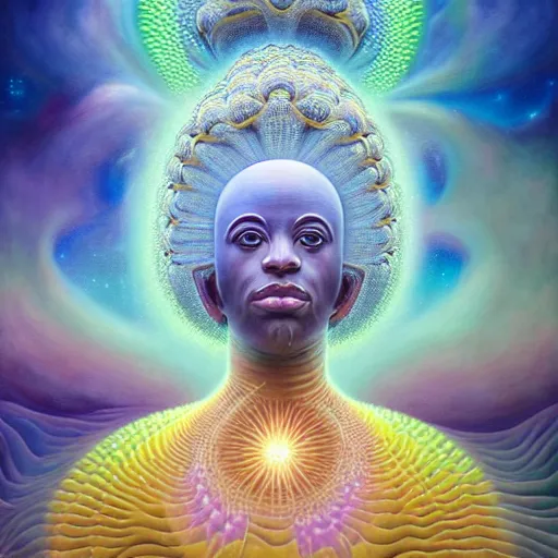 Image similar to obatala the cosmic god sitting in a cabana made of nebula clouds, by Adi granov and afarin sajedi and amanda sage and evgeni gordiets and Agostino Arrivabene in a psychedelic portrait style, ultrarealistic matte painting, volumetric lighting, fractal, extremely symmetrical, highly detailed face, orisha, 8k, hd