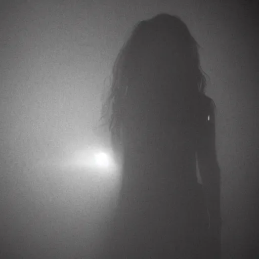 Image similar to !dream Brittany Murphy spirit in the dark fog, dark eerie pic, photo taken by ghost adventures