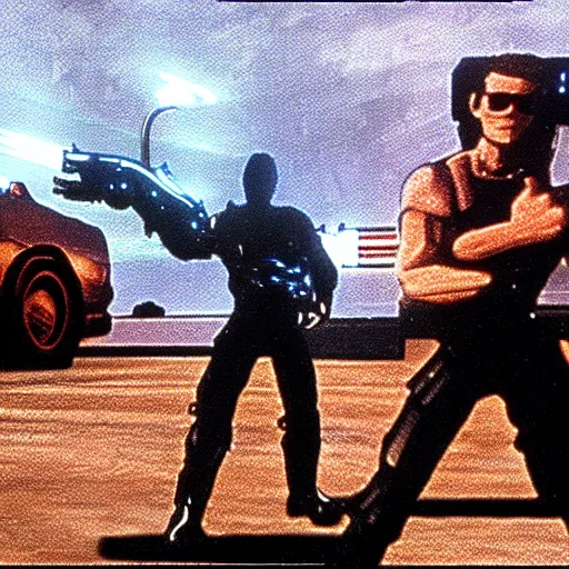 Image similar to a still from the movie terminator crossover with the game wave race 6 4