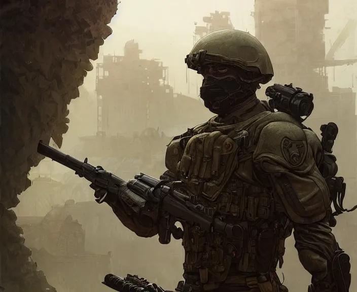 Prompt: First person view of a soldier in an Arma 3 loading screen, muscular, ripped, intricate, dystopian, fantasy, extremely detailed, digital painting, artstation, concept art, smooth, sharp focus, illustration, stark lighting, incredible art by artgerm and greg rutkowski and alphonse mucha and simon stalenhag