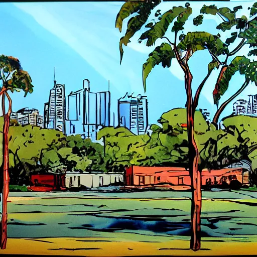 Image similar to The City of Darwin, Northern Territory, landscape concept art painting by Frank Miller