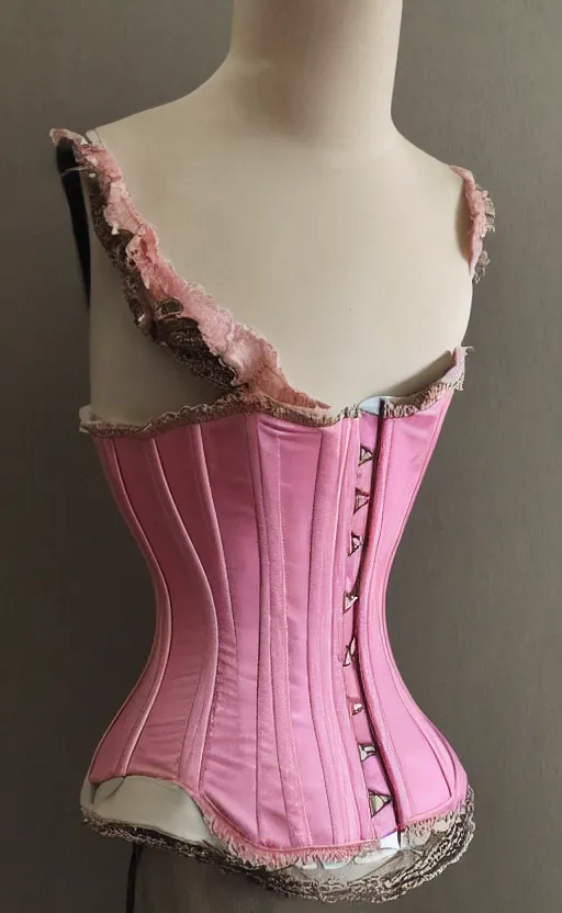 Image similar to pierced corset with pink ribbon rococo