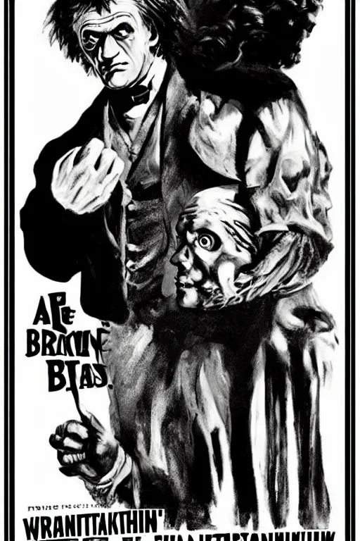 Prompt: frankenstein einstein vintage horror movie poster