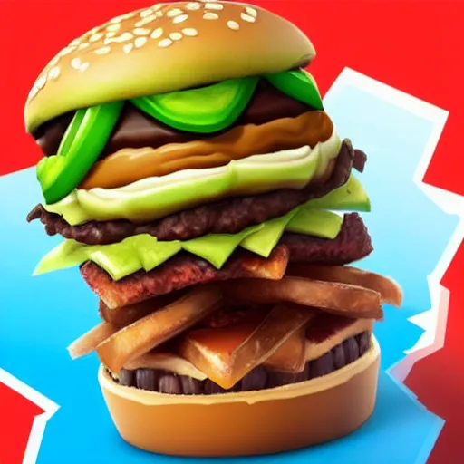 Prompt: hybrid from fortnite eating a big mac