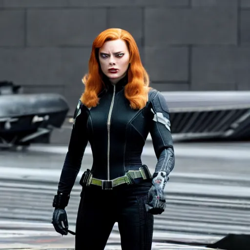 Image similar to margot robbie as black widow, marvel,