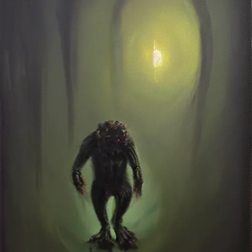 Image similar to creature ramping towards you in the dark, concept art, oil painting