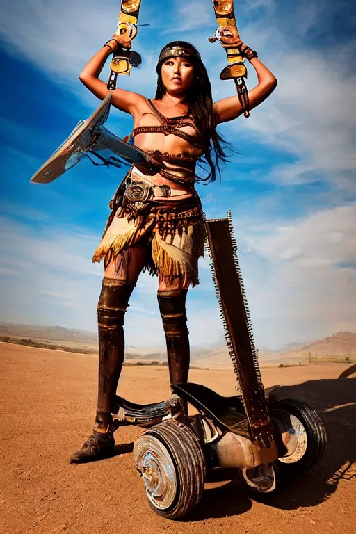 Prompt: old vintage full body photo of ancient Mexican warrior female on the complex big steam punk airboard with antigravity engine, extreme sports photography , dynamic photography,symmetrical face, beautiful female face, slim body, high speed,dirt and grawel flying in the spot, lens flares, dust in the air, dramatic lighting, intricate, highly detailed, centered, smooth, sharp focus, sports photography, old photo, black and white, sepia, cinematic lighting, cinematic angle, national geographic