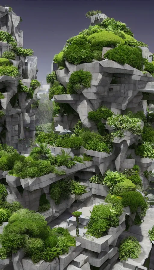 Prompt: a futuristic Hanging Gardens of Babylon, sweat drops, insane, highly detailed, smooth, sharp focus, Unreal Engine 5, 8K
