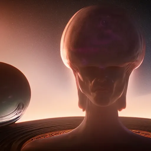 Image similar to a portrait of the most beautiful alien god creating the universe, movie still, cinematic, unreal engine 5