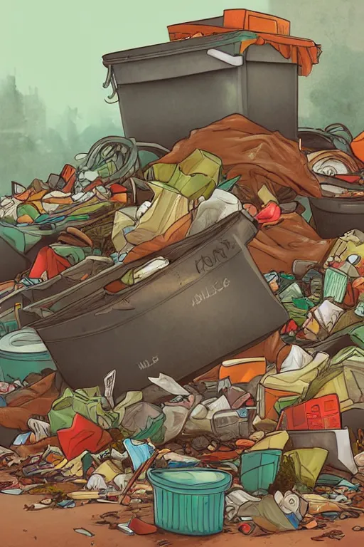 Image similar to fullstack of trash, realistic, art by jacqueline e, color by tafy laplanche, background by bo feng lin