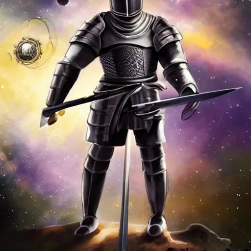 Prompt: knight, great sword with ray in the middle of the galaxy