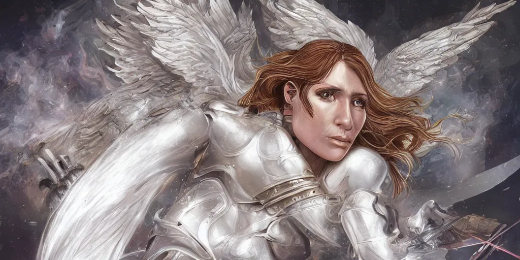 Image similar to female angel warrior. digital art, detailed by magali villeneuve