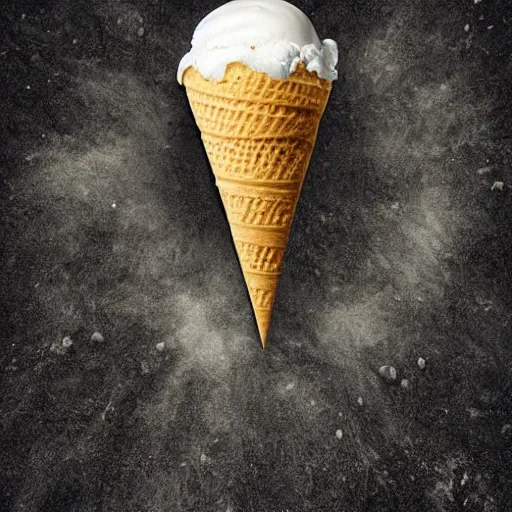 Image similar to earth made of ice cream, in a cone, which is melting under the heat