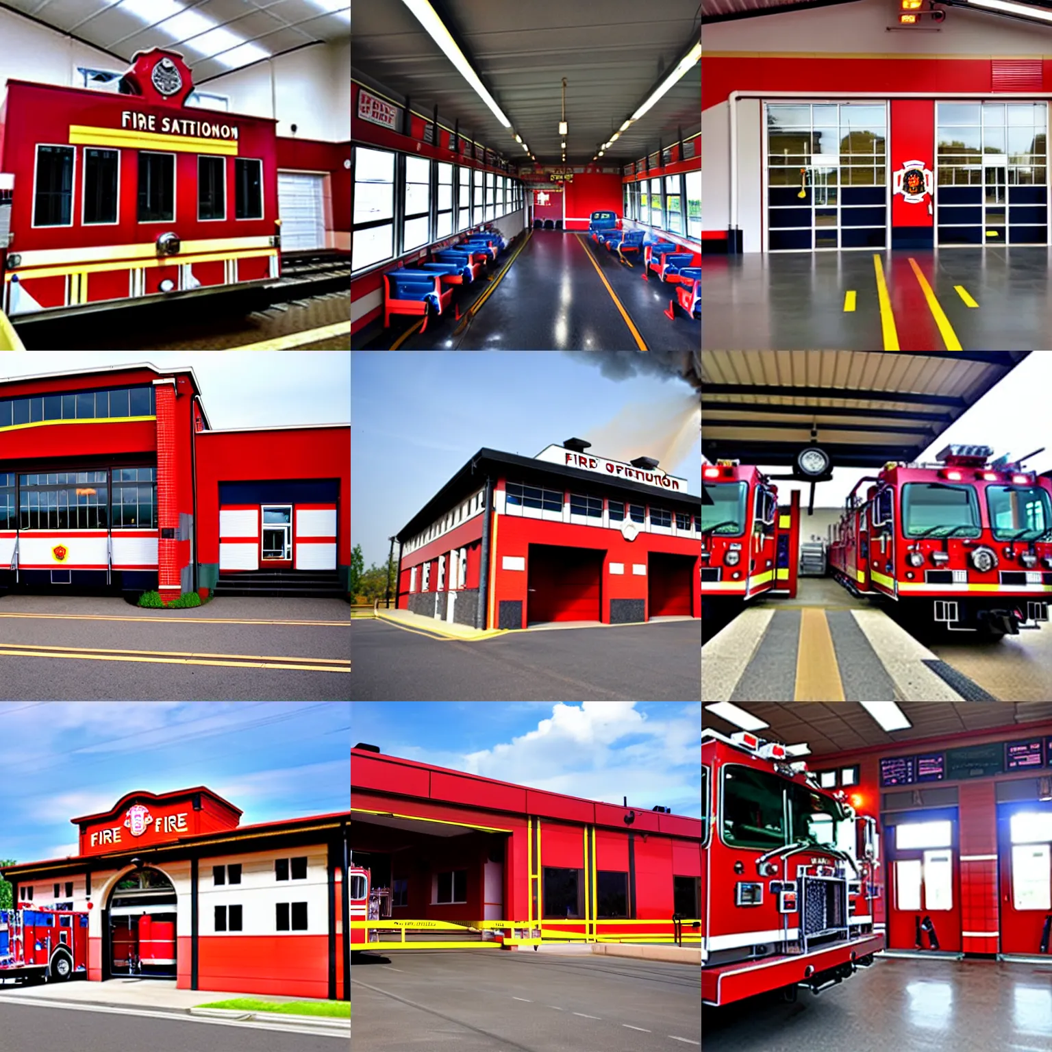 Prompt: a fire station, train inside it