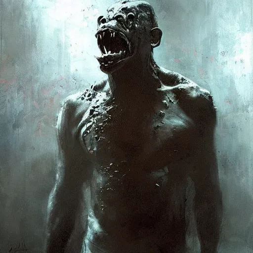 Image similar to killer croc jeremy mann painting