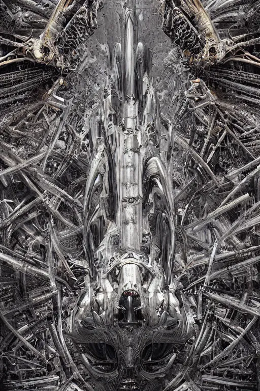 Prompt: H R Giger landscape emanating centered bio mechanical cyborg llama head emerging, evangelion beast mode, dramatic dynamic lighting, intricate, very very elegant, hyper detailed fractal interconnect background, digital painting, artstation, megastructure, very hyperrealistic, very very very HR GIGER, very beautiful, concept art, smooth, sharp focus, illustration daily deviation