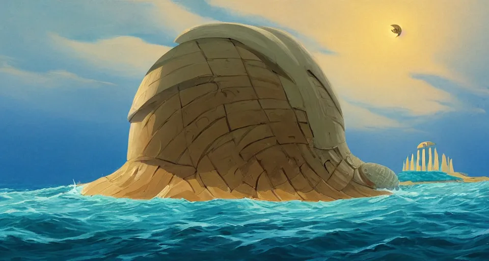 Image similar to giant seashell house in the ocean, by laika, ralph mcquarrie, in the style of zelda windwaker
