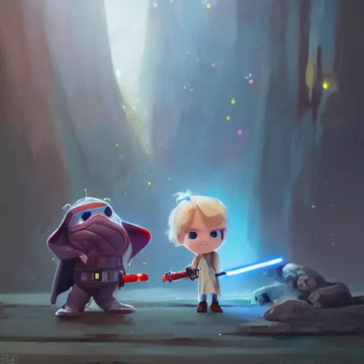 Prompt: a wholesome animation key shot of cute chibi star wars, colorful, pixar and disney animation, sharp, very detailed, high resolution, key art by greg rutkowski, bloom, dramatic lighting
