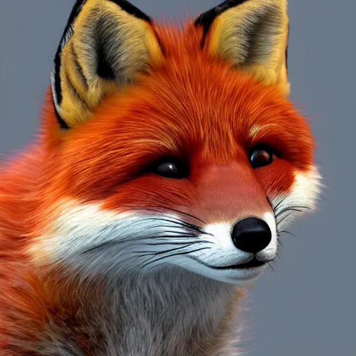 Image similar to portrait of the cutest red fox ever, fluffy, photorealistic, soft lighting, unreal engine