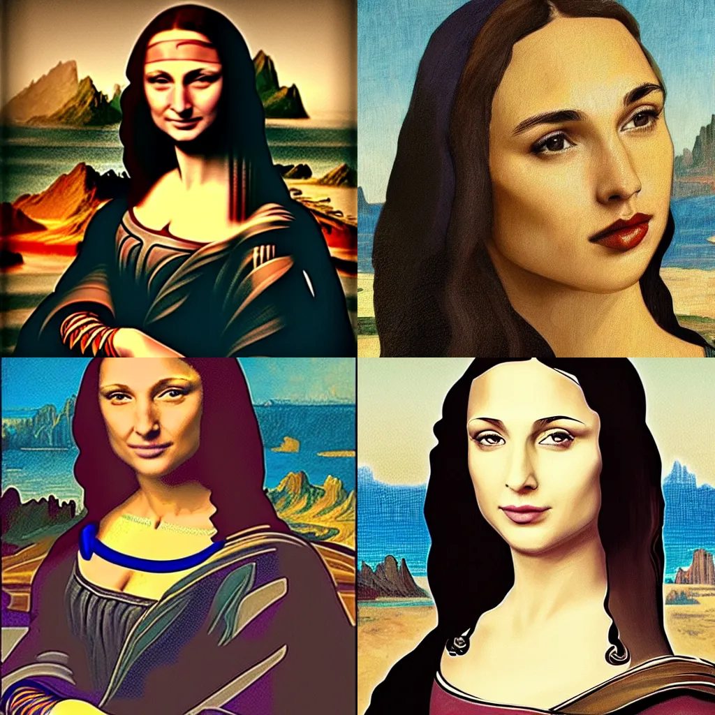 Prompt: Gal Gadot in the style of the mona lisa