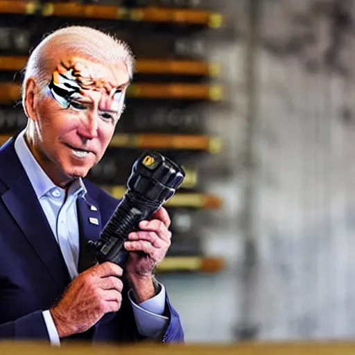 Prompt: joe biden using a cordless drill