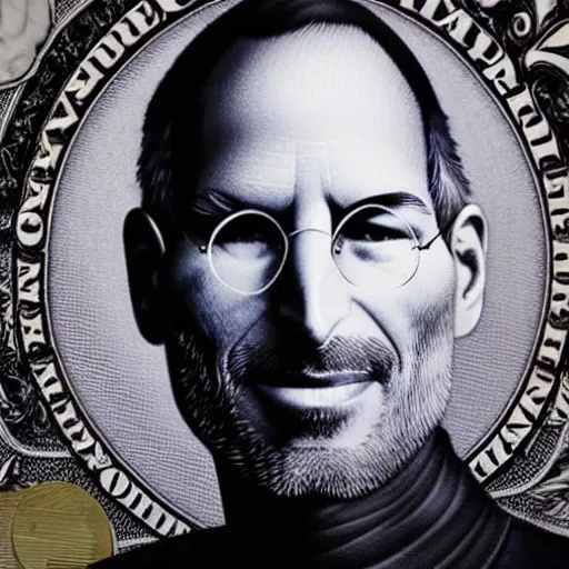 Image similar to banknote commemorating steve jobs, artstation.