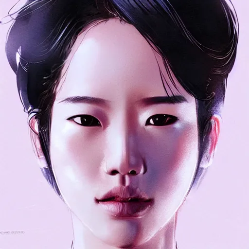 Image similar to portrait of a beautiful korean girl wearing a men's tuxedo, with short messy hair, men's haircut, angular features, angry expression, dramatic lighting, illustration by Greg rutkowski, yoji shinkawa, 4k, digital art, concept art, trending on artstation