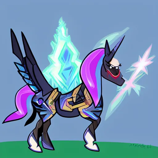 Prompt: evil ice wizard riding a pony in the style of my little pony : friendship is magic