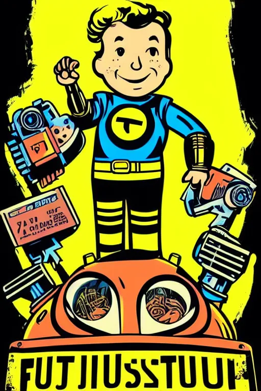 Image similar to fallout 7 6 retro futurist illustration art by butcher billy, sticker, colorful, illustration, highly detailed, simple, smooth and clean vector curves, no jagged lines, vector art, smooth andy warhol style