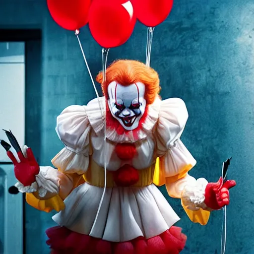 Image similar to Pennywise as Ronald McDonald 4K quality super realistic