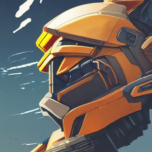 Image similar to portrait of a ronin robbie as a gundam pilot, with an intricate, detailed, urban inspired hiphop afro futuristic helmet, vector behance hd jesper ejsing, rhads, makoto shinkai, lois van baarle, ilya kuvshinov, rossdraws, hd, 3 2 k, ilya kuvshinov, gustav klimt