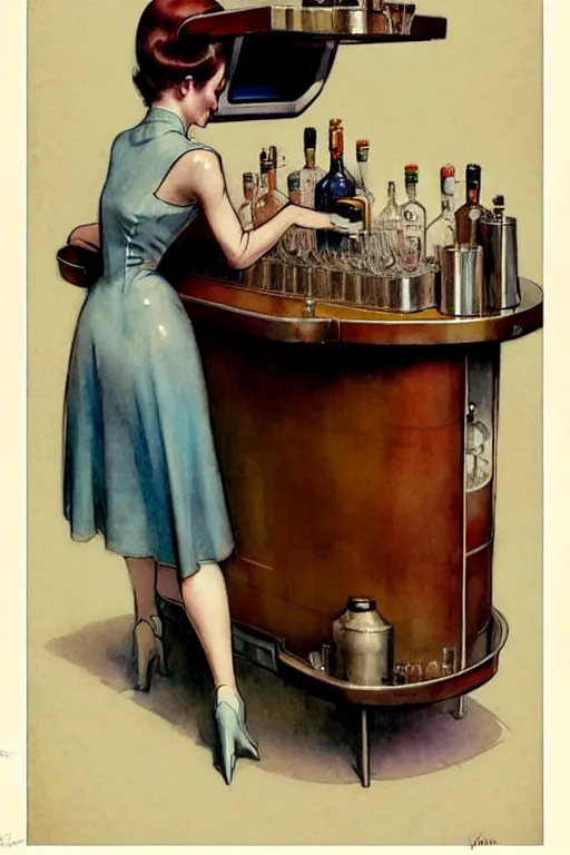 Image similar to ( ( ( ( ( 1 9 5 0 s retro future android mobile bartender bar. muted colors. ) ) ) ) ) by jean - baptiste monge,!!!!!!!!!!!!!!!!!!!!!!!!!