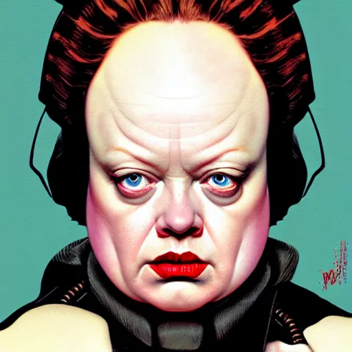 Prompt: dramatic upper body portrait of Thora Birch as baron harkonnen by norman rockwell and boris vallejo, artstation, concept creature character art