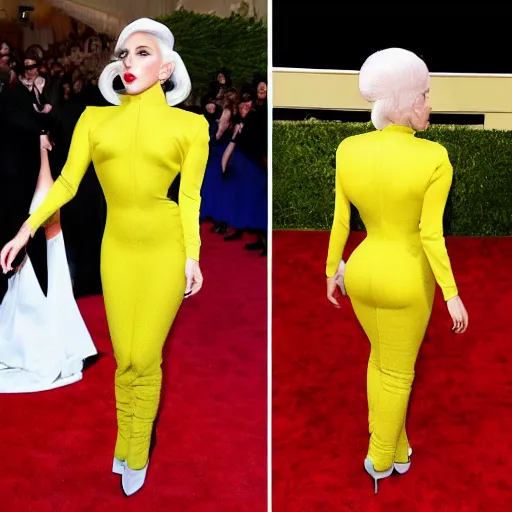 Prompt: full body photo of lady gaga wearing with a banana style dress, award winning