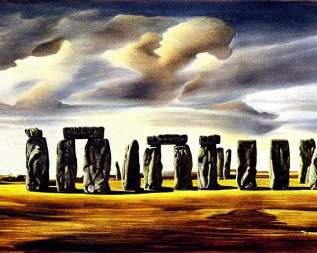 Prompt: painting of Stonehenge by Salvador Dali