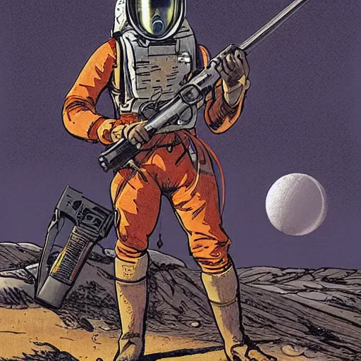 Prompt: 19th century trapper, holding a laser rifle, on mars, pulp science fiction illustration