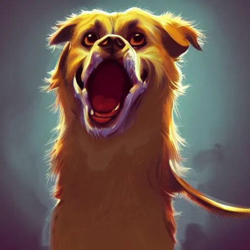 Image similar to dog growling at camera, digital art, artstation