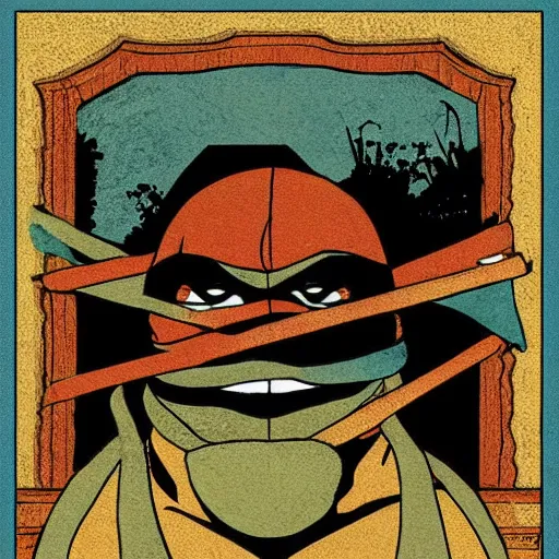 Image similar to ninja turtle in the style of La Farge, John