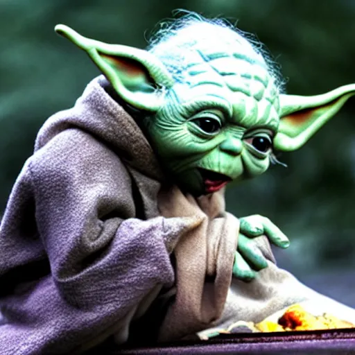 Image similar to yoda eating a pigeon